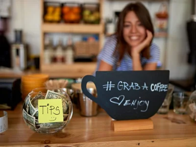 Tipping jar at a café