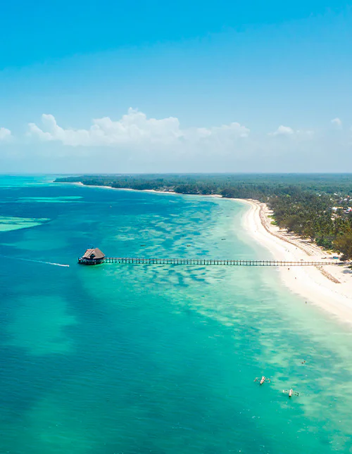 Aerial view of Zanzibar surrounded by stunning turquoise waters