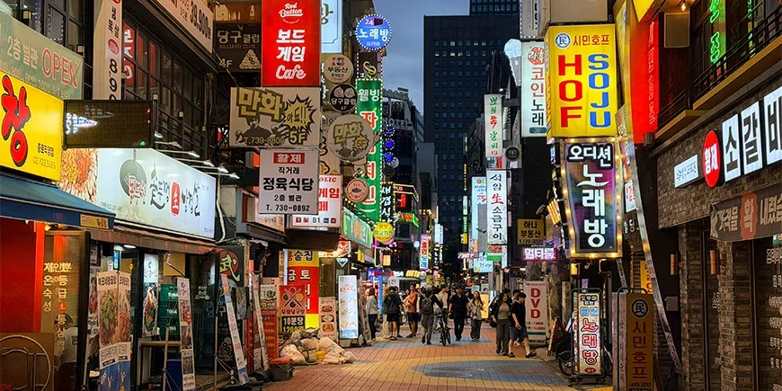 Neon signs in Myeongdong in Seoul, South Korea