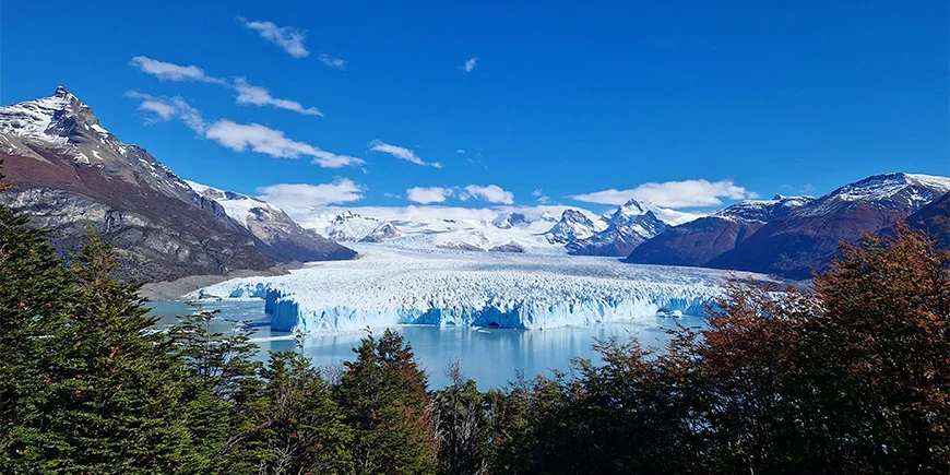 Blue sky above the Perito Moreno Glacier in Los Glaciares National Park, Argentina