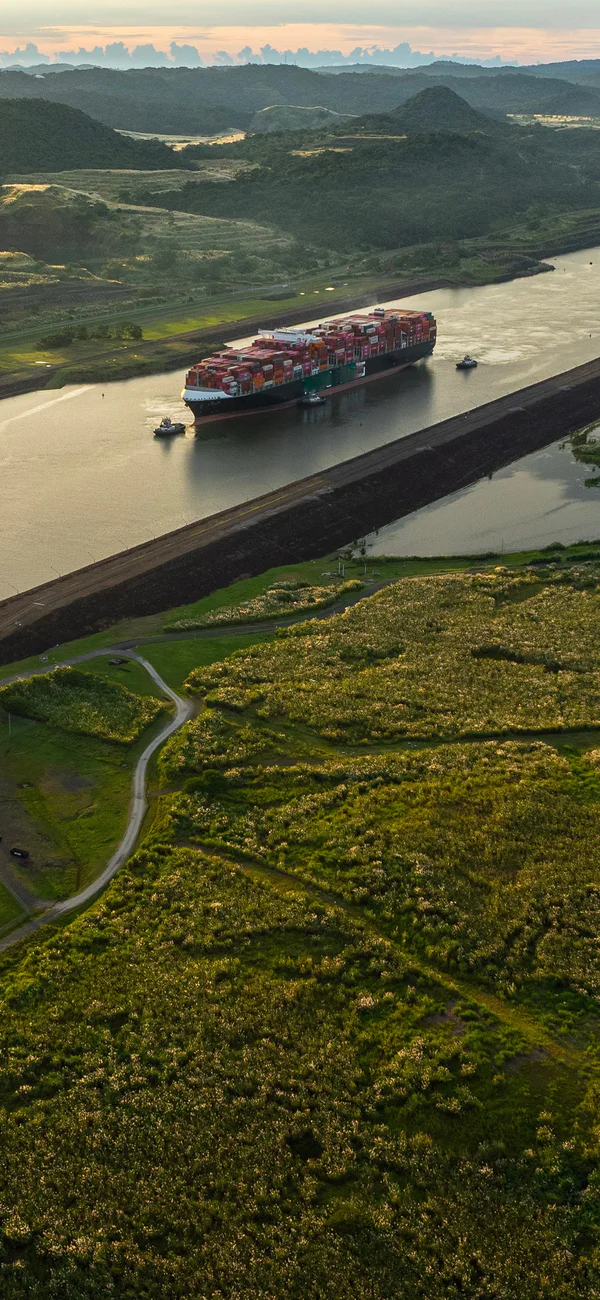 Sunset over the Miraflores Locks at the Panama Canal