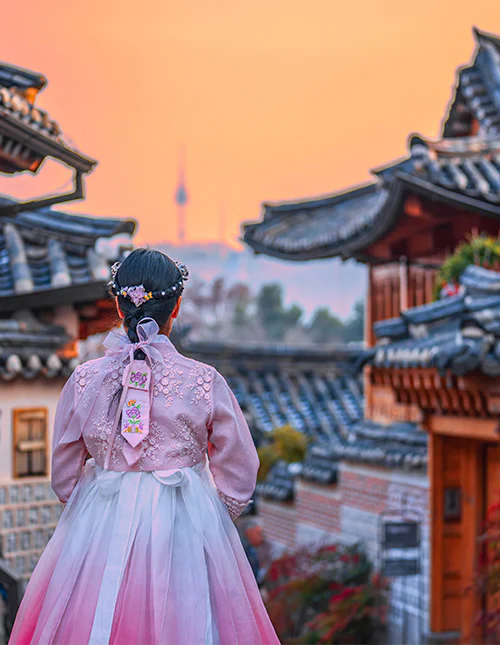 The traditional neighbourhood of Bukchon Hanok Village in Seoul, South Korea