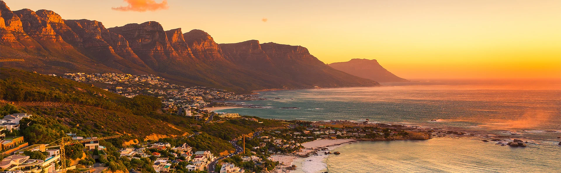 Coastal landscape by Cape Town in South Africa at sunset