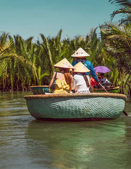 Sailing in a traditional round bamboo boat in Hoi An, Vietnam