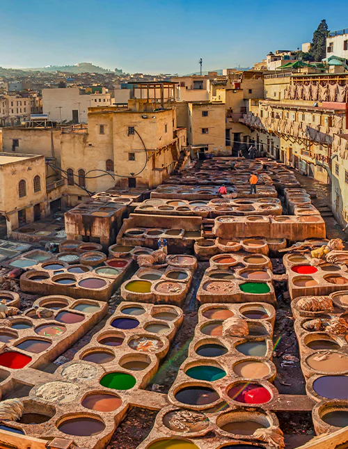 Panoramic view of the tannery in Fezn Morocco