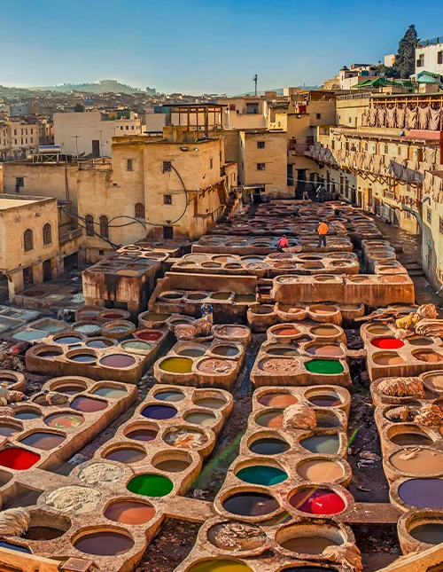 Panoramic view of the tannery in Fezn Morocco