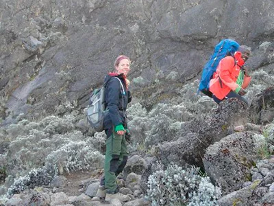 Jude at the foot of the Barranco Wall on Kilimanjaro