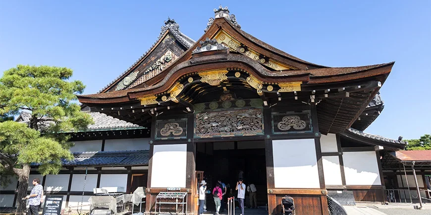 Nijo Castle in Kyoto beneath a blue sky