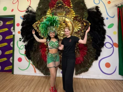 Charlotte behind the scenes at the carnival in Rio