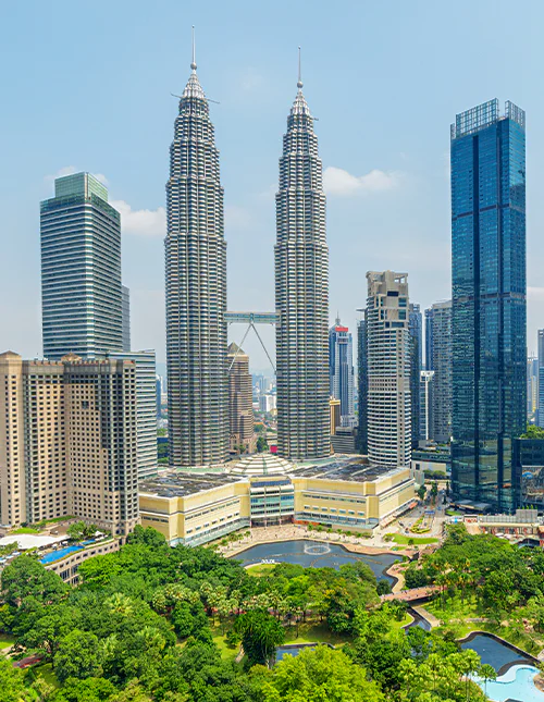 View of KLCC Park and Kuala Lumpur’s skyline, Malaysia.