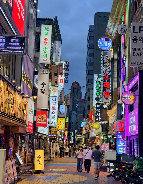 The Myeongdong district in Seoul, South Korea
