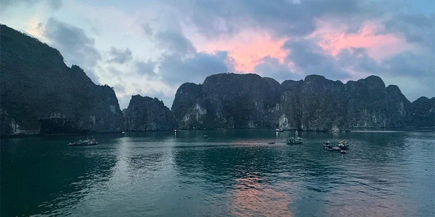 Sunset over Ha Long Bay
