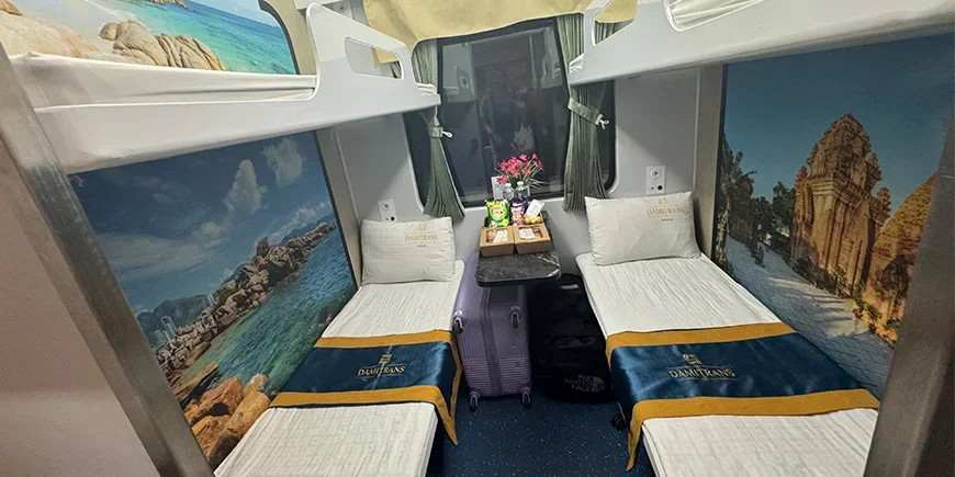 Cozy caib on night train from Hanoi to Hué