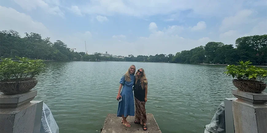 Steffie and Millie by Hoan Kiem Lake in Hanoi