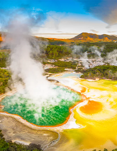 A colourful geothermal reserve with hot sulphur springs on New Zealand's North Island.