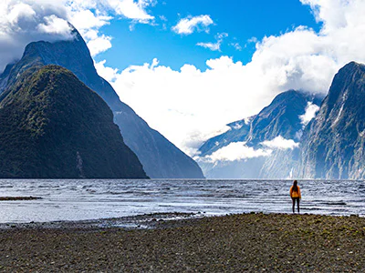 Women looking out over Milford Sound