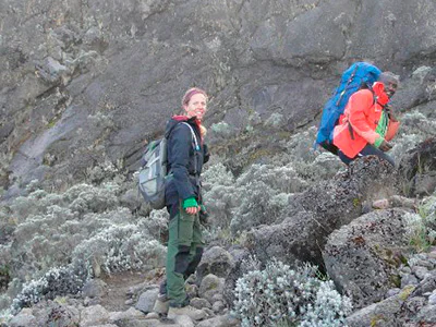Jude at the foot of the Barranco Wall on Kilimanjaro