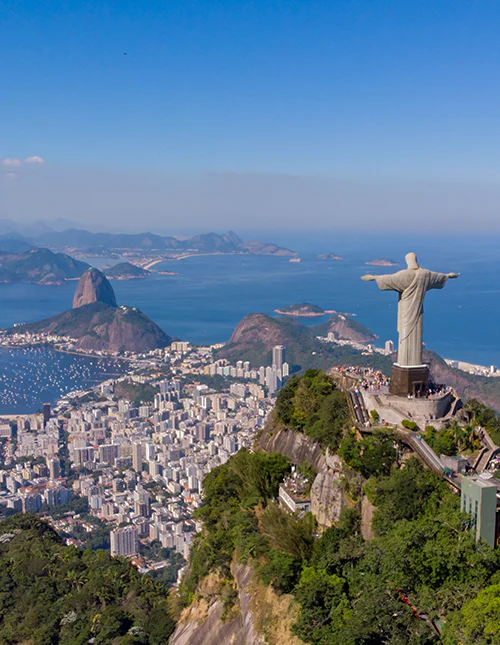 Aerial view of the Christ the Redeemer statue and Rio de Janeiro, Brazil