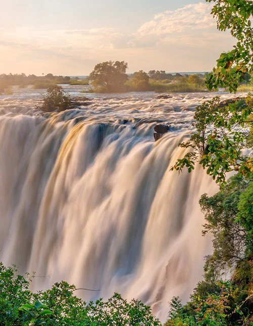 Beautiful view of Victoria Falls at sunset