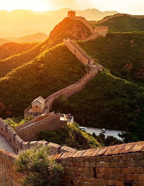 View of the Great Wall of China at sunrise