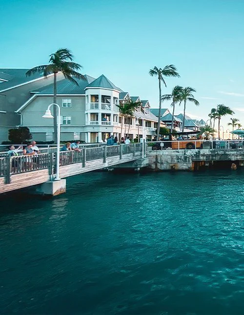 Sunset near Mallory Square in Key West, Florida, USA, under a blue sky